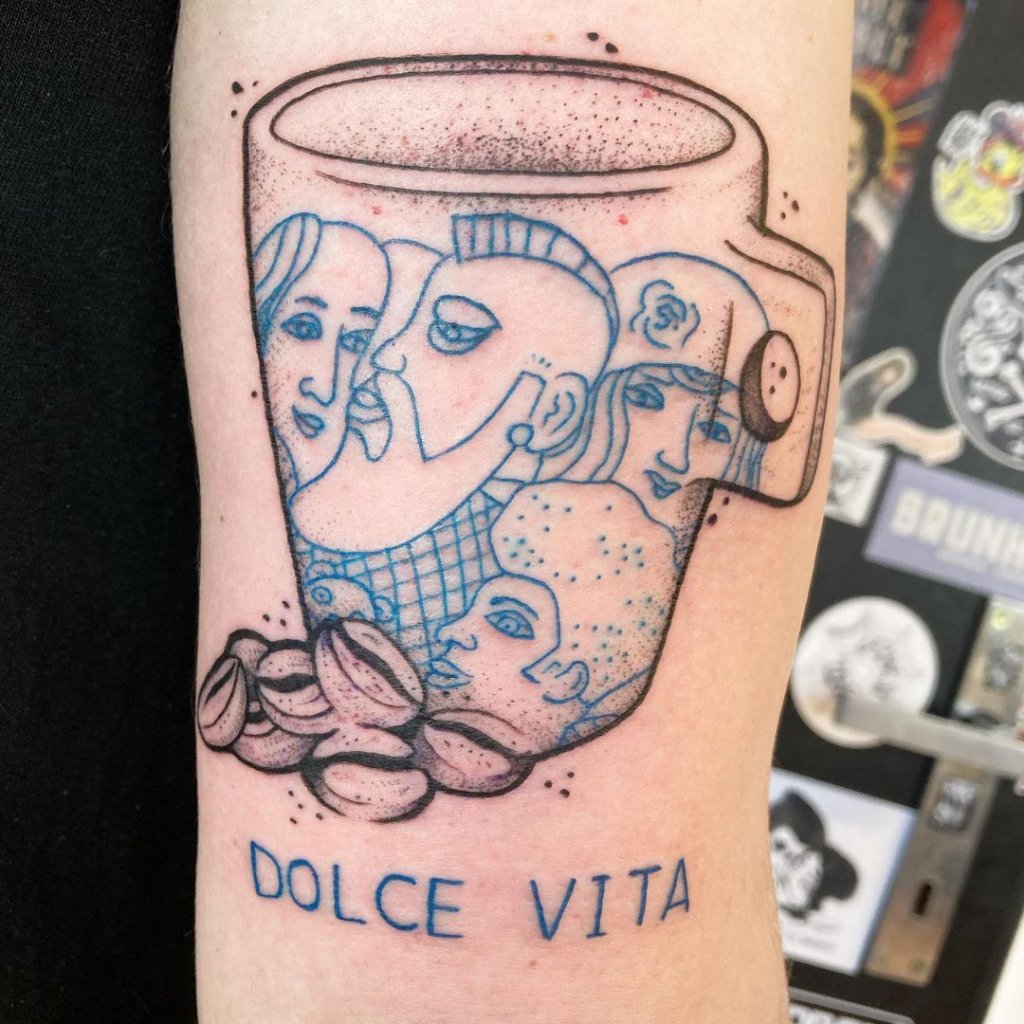 Cup & Mug Black And Blue Tattoo Inspo