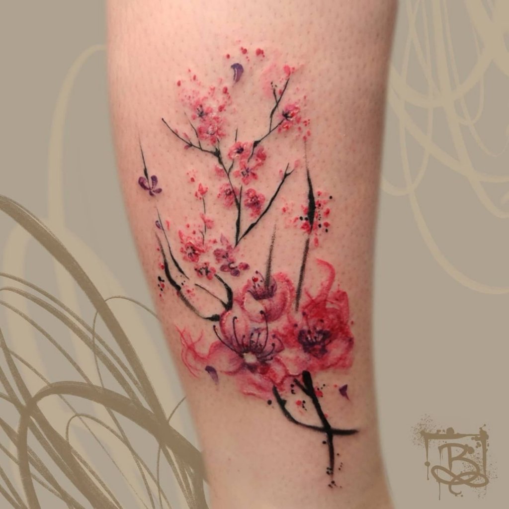 Dramatic & Colorful Cherry Blossoms Tattoo