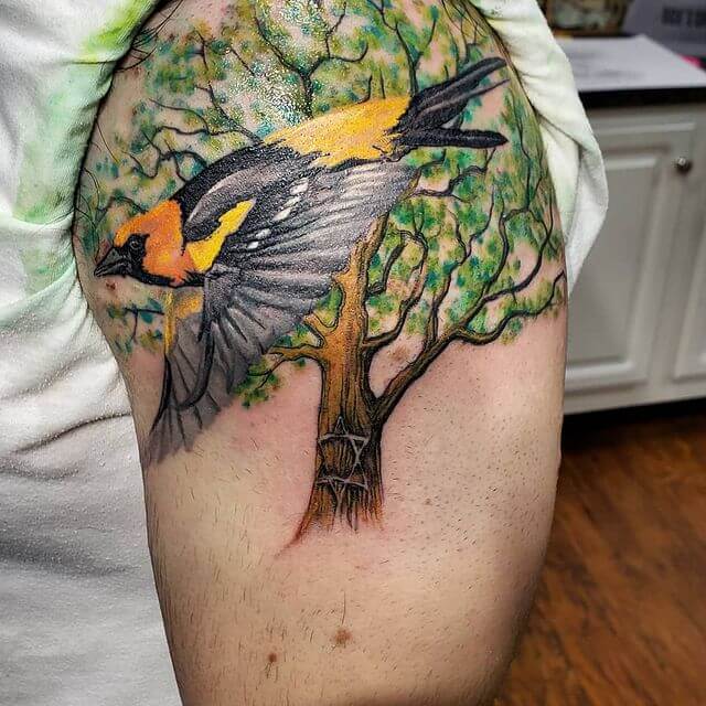 Dramatic Colorful Tattoos Of Oak Trees