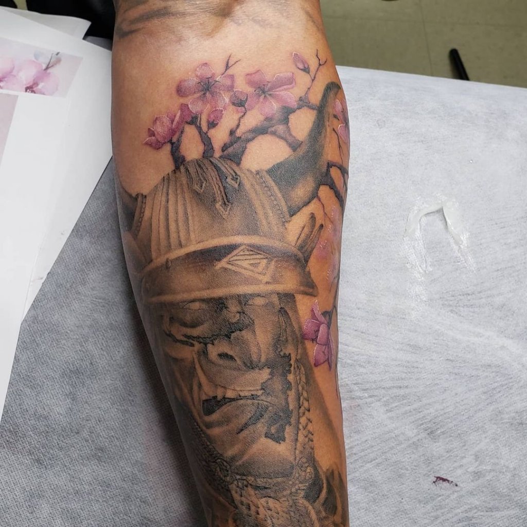 Dramatic Leg Cherry Blossom Tattoo Designs