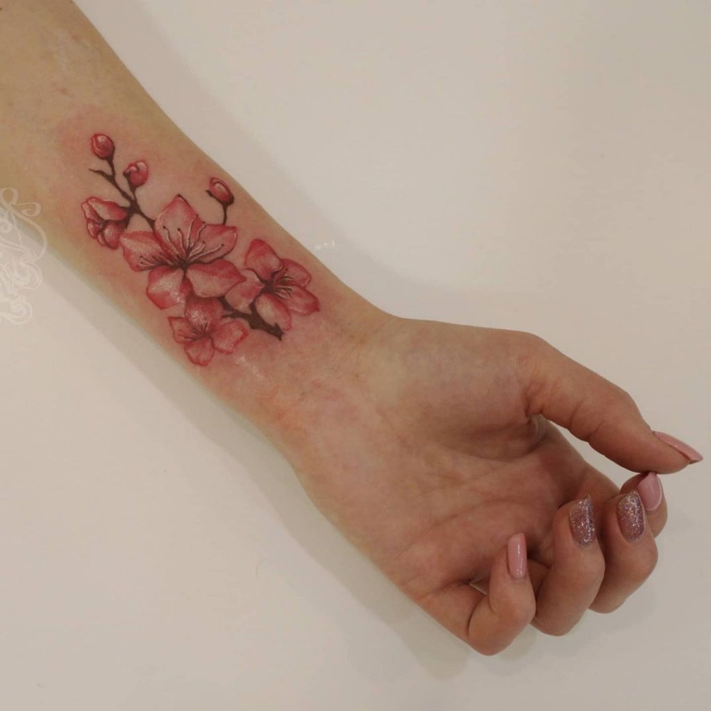 Forearm Cherry Blossom Flowers Tattoo