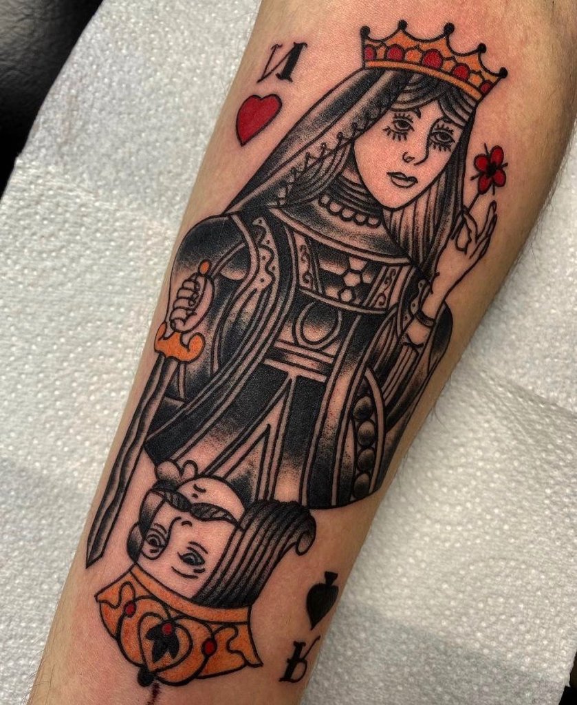 Forearm Queen Of Hearts Tattoo