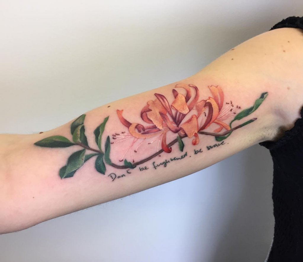 Forearm Rose And Honeysuckle Tattoo