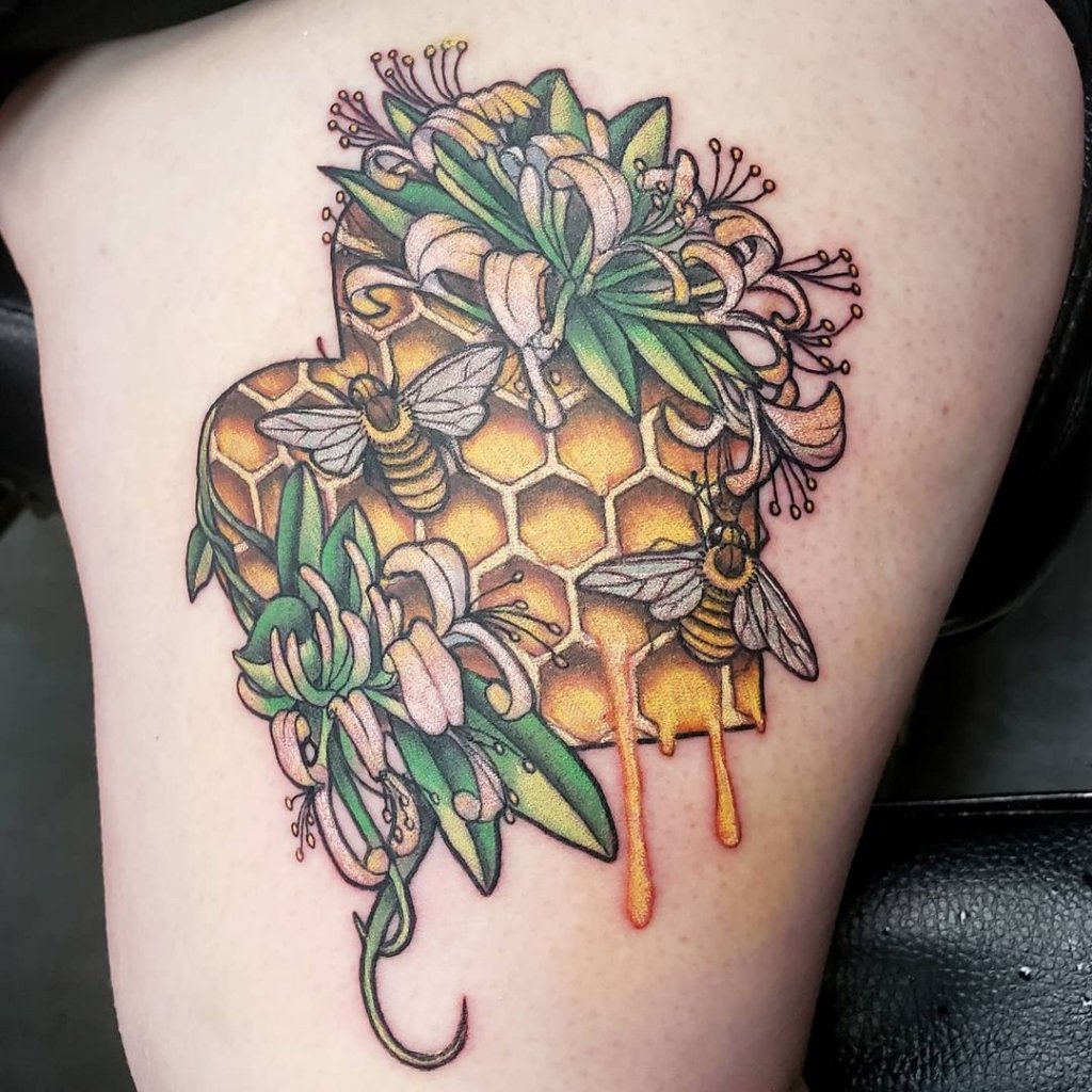 Giant Back Honeysuckle Tattoo Colorful Ink