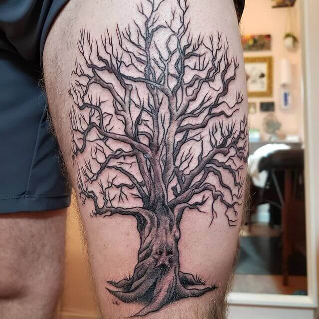 Large Tree Tattoo Design On Leg