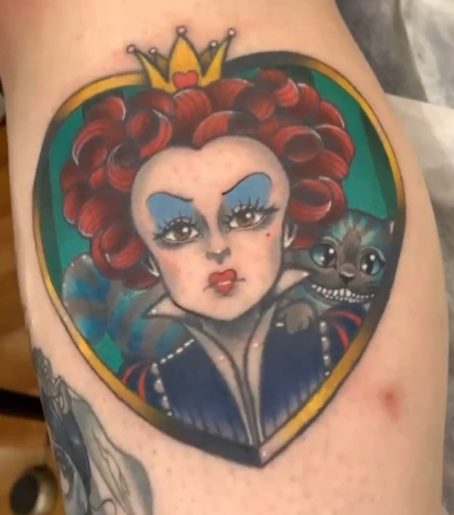 Realistic Movie Inspired Queen Of Hearts Tattoo