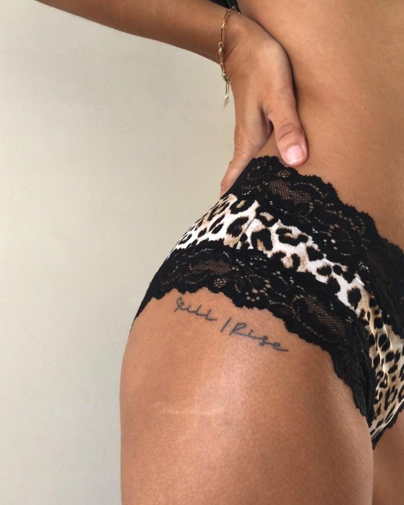 Sexy Feminine Thigh Still I Rise Tattoo Outsons