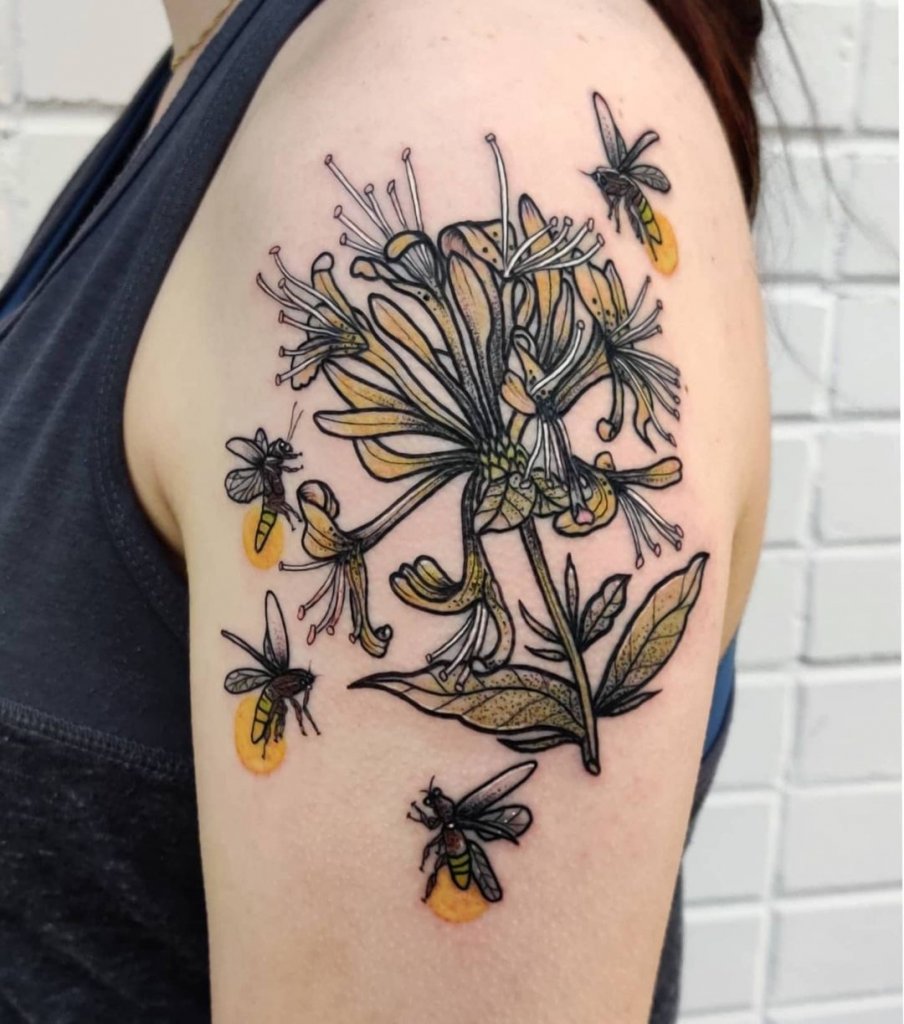 Shoulder Honeysuckle Flower Tattoo Image