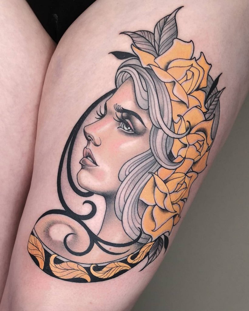 Thigh Feminine Tattoo Art Deco