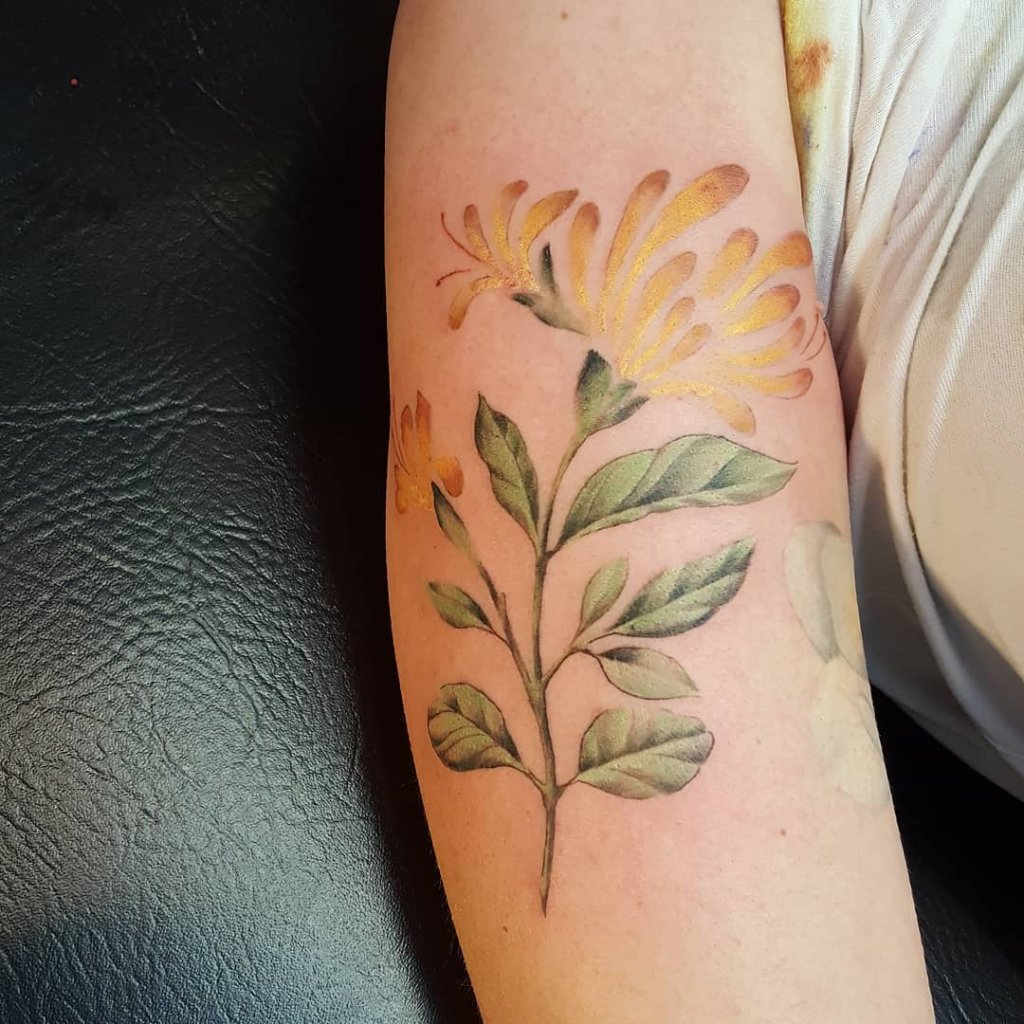 Yellow Honeysuckle Flower Tattoo