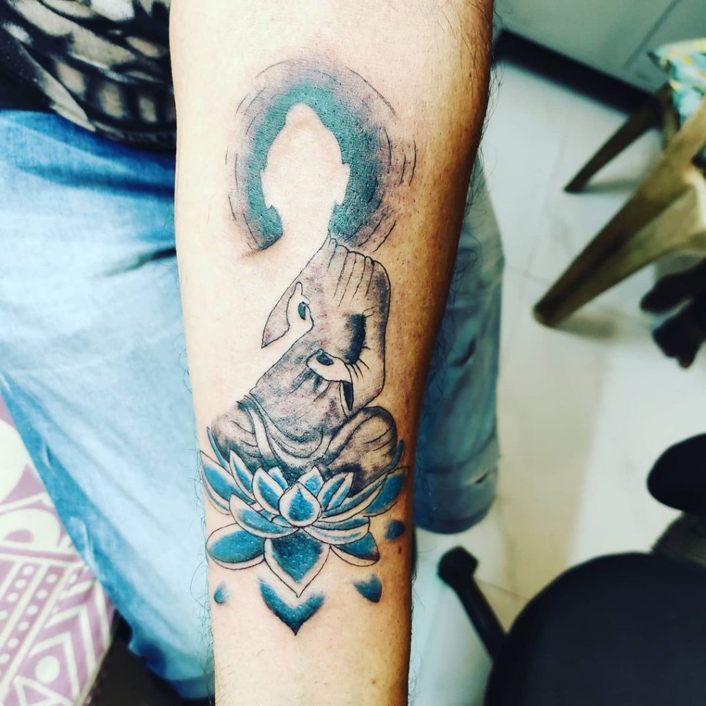 Zen Inspired Black And Blue Tattoo Buddha Idea