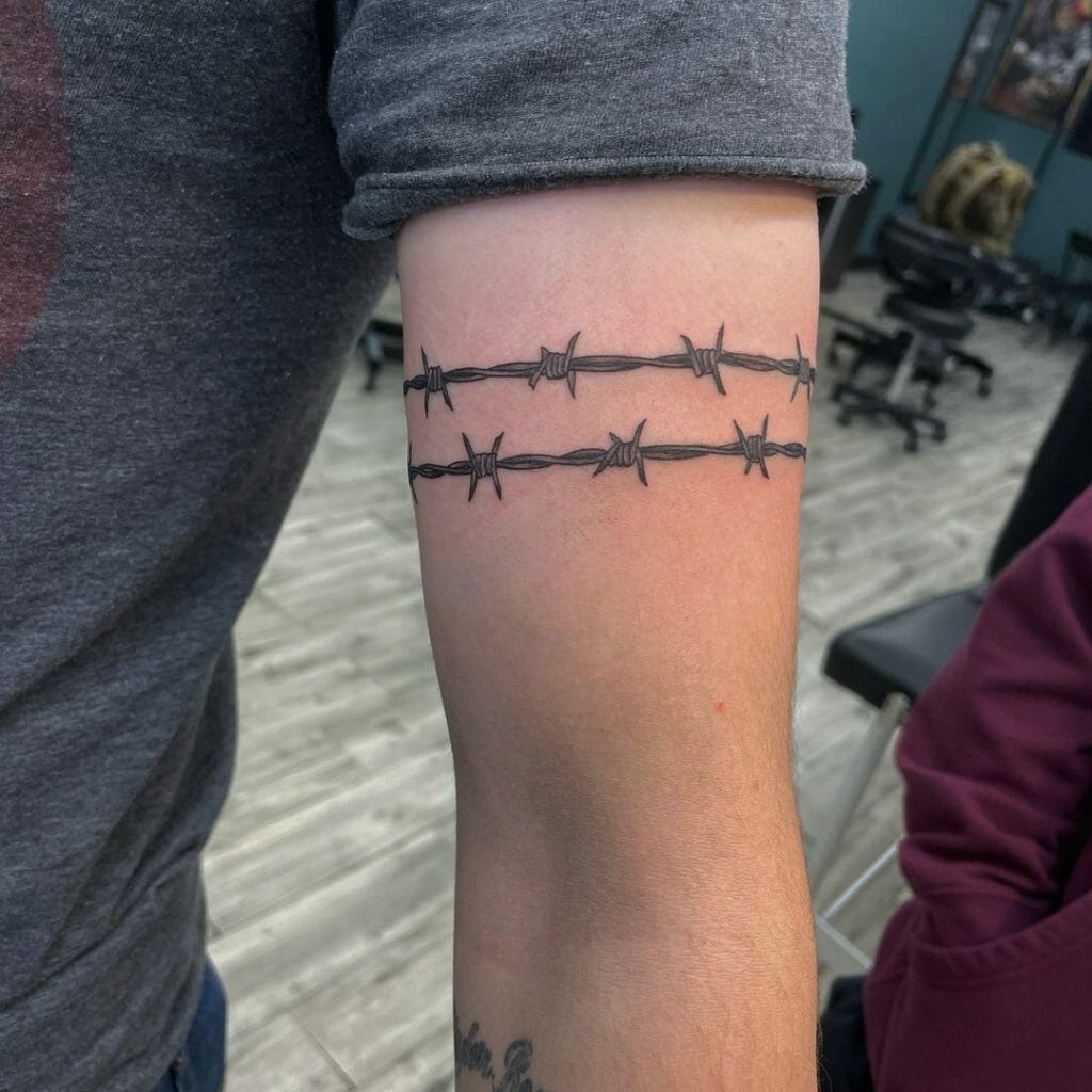 A Monochromatic Barb Wire Sleeve Tattoo