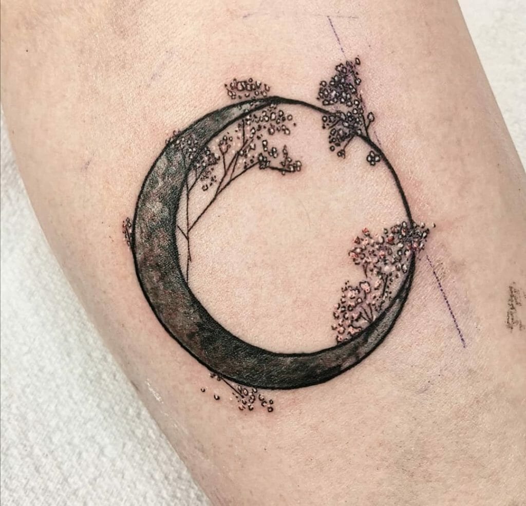 Aesthetic Moon And Baby's Breath Tattoo