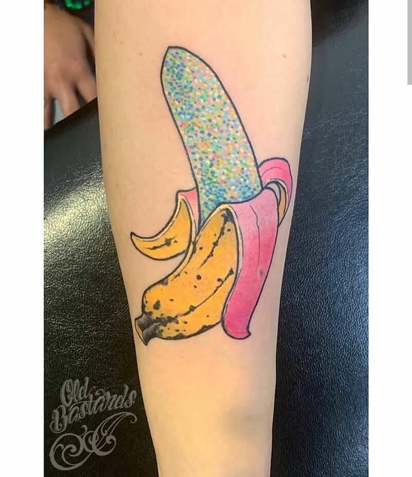 Amazing Multicoloured Banana Tattoo
