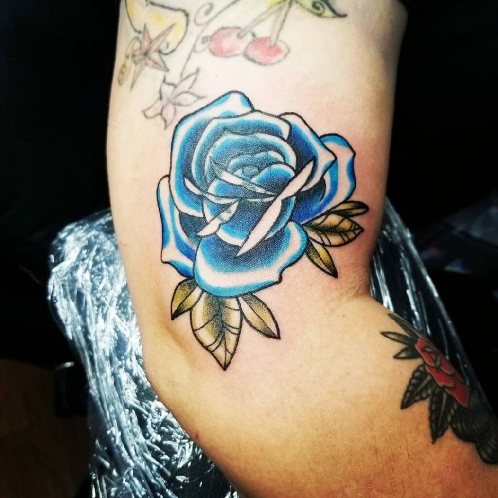 American Traditional Blue Rose Tattoo