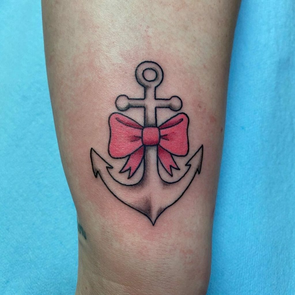 Anchor Tattoo With A Pink Bow