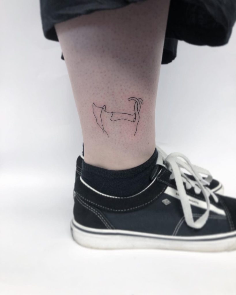 Ankle Cat Outline Tattoo
