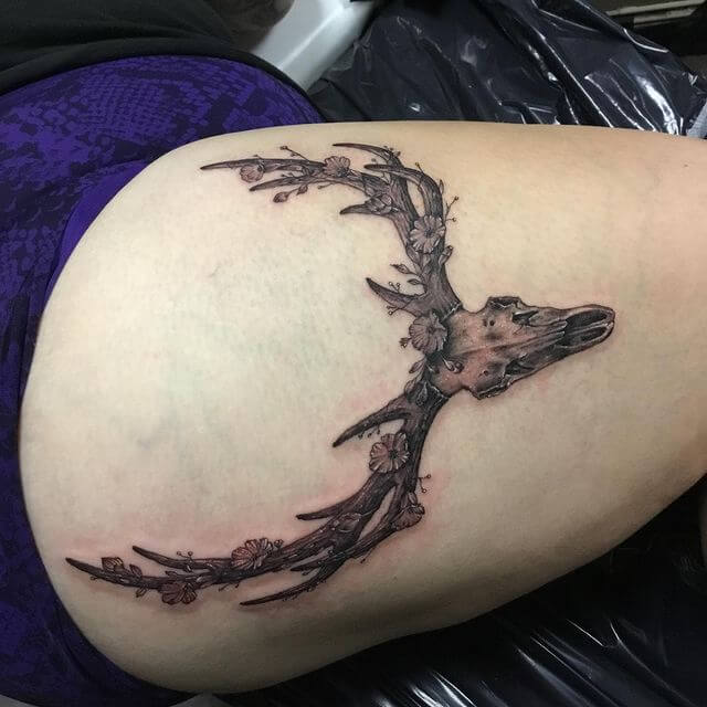 Antler Tattoo With Timepiece
