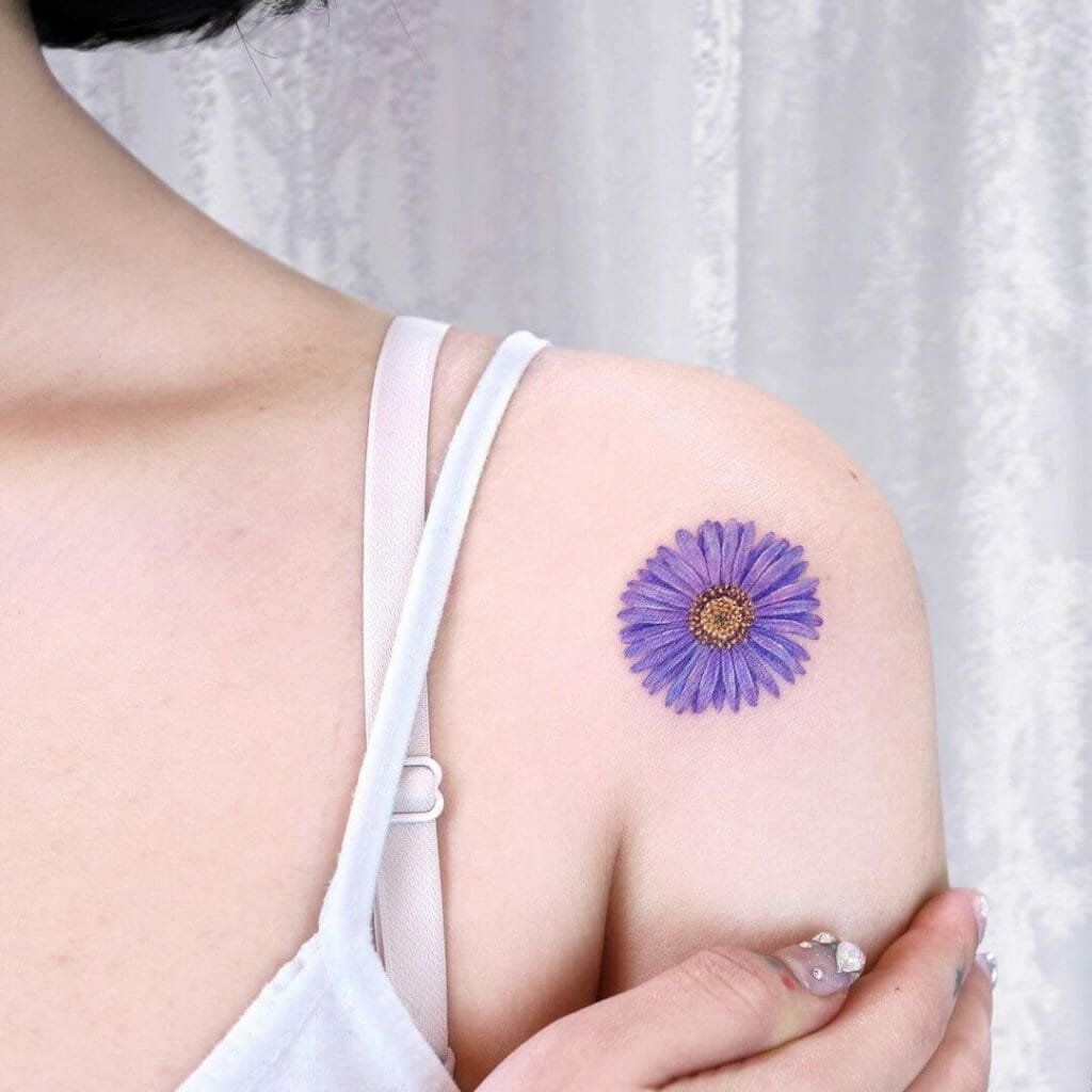 Aster Flower Shoulder Tattoo
