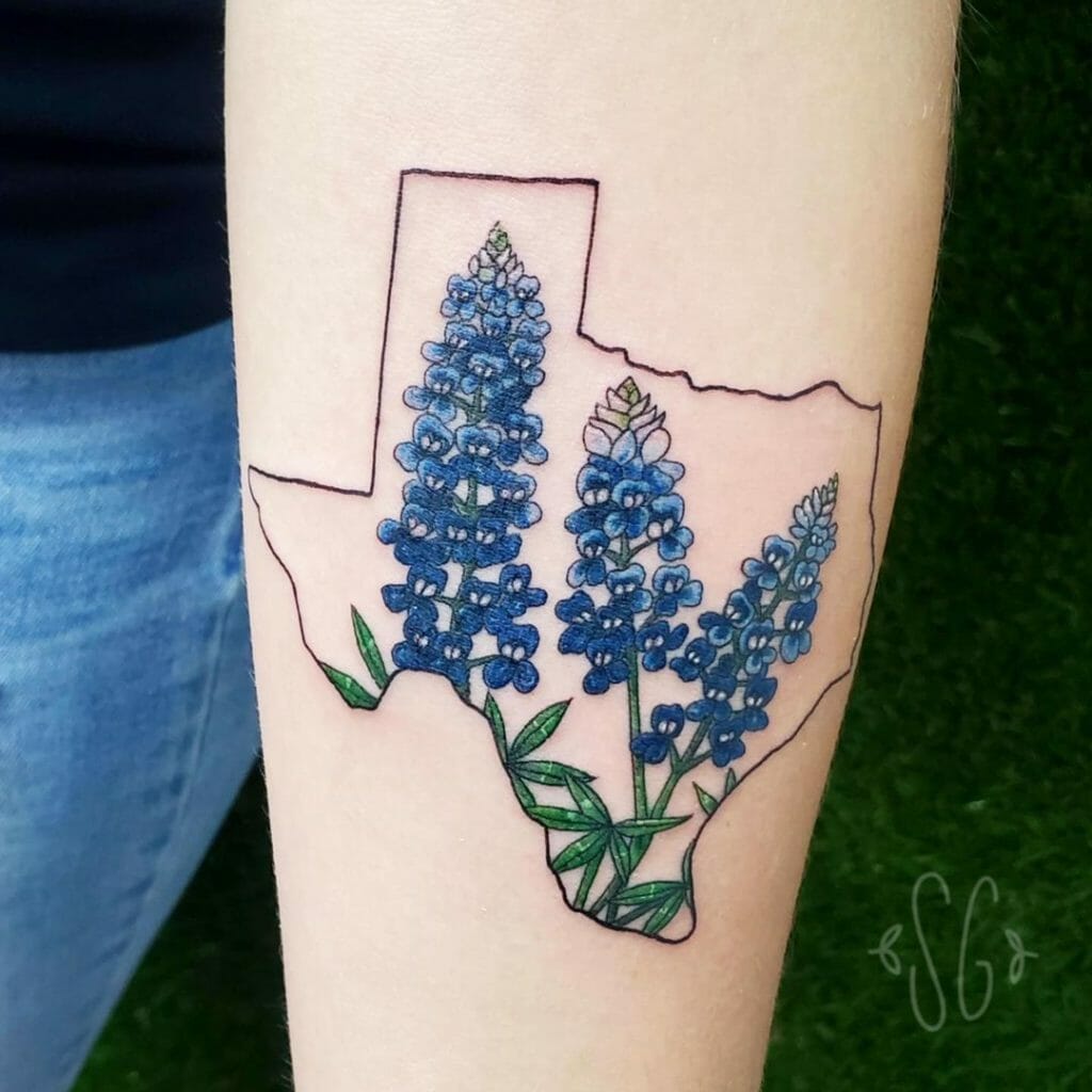 Awesome Bluebonnet Tattoo With The State Of Texas