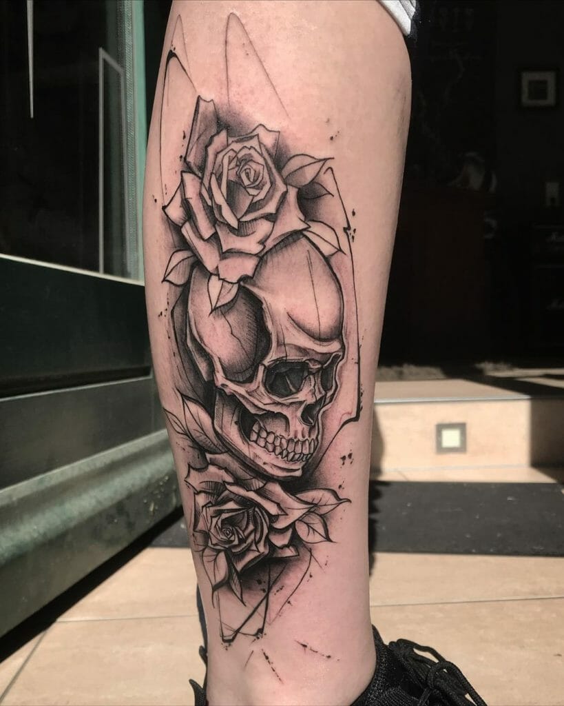 Awesome skull Rose Tattoo