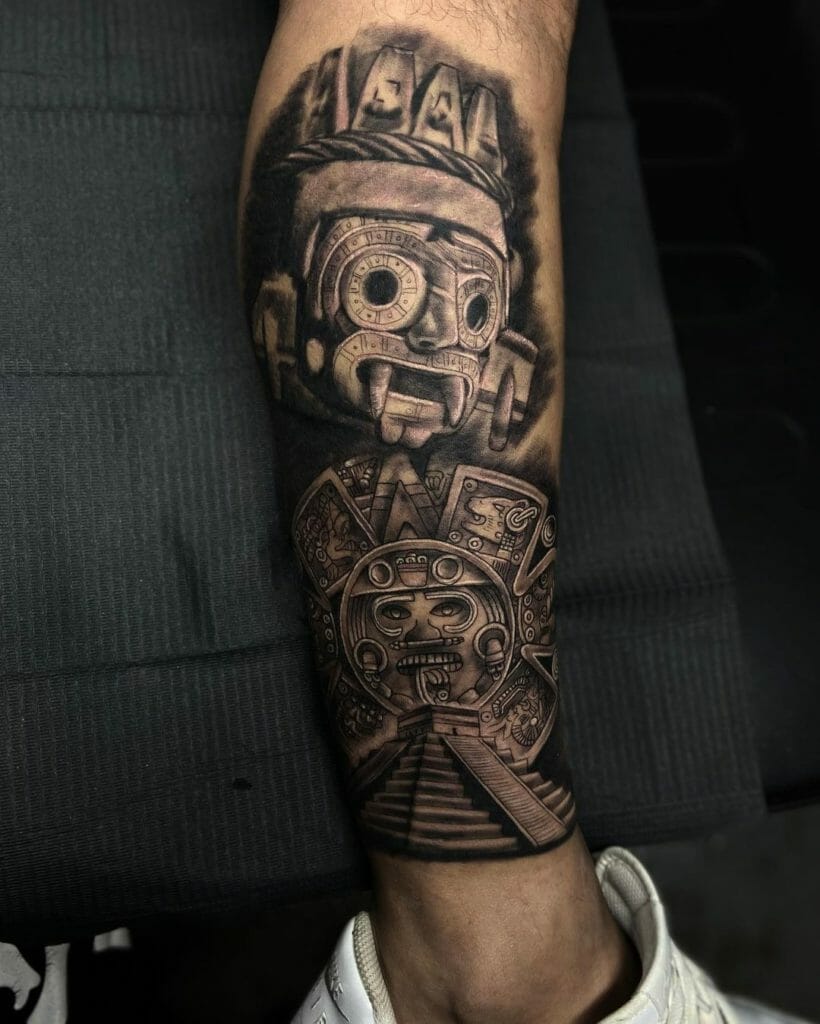 Aztec Tattoo Design That Displays The Aztec Architectural Marvels