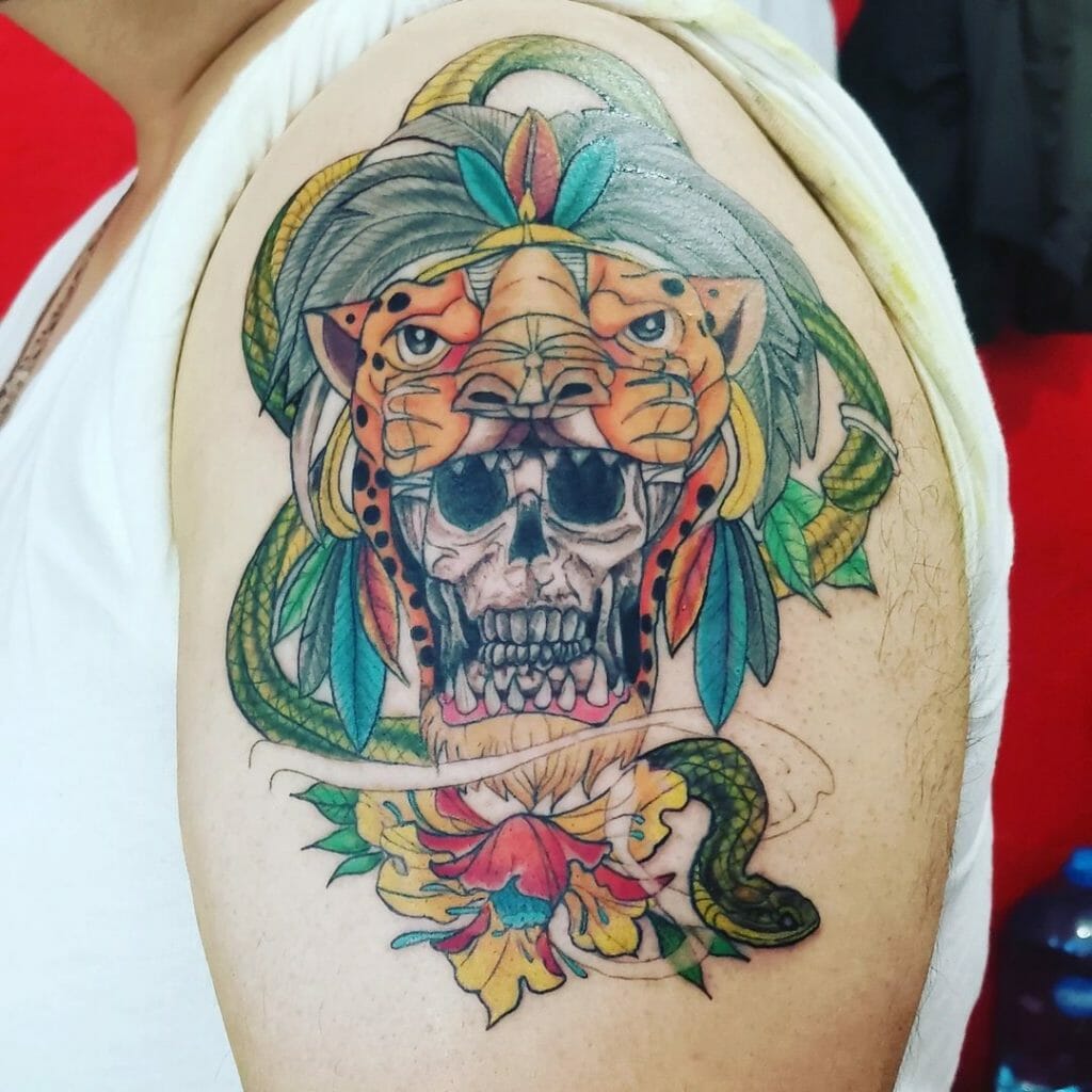 Aztec Tattoo Design With Jaguar Imagery