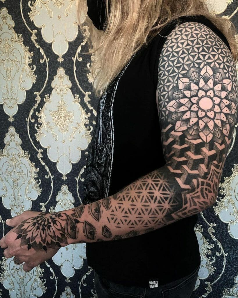 Badass Full Arm Sleeve Tattoo With Awesome Mandala Art