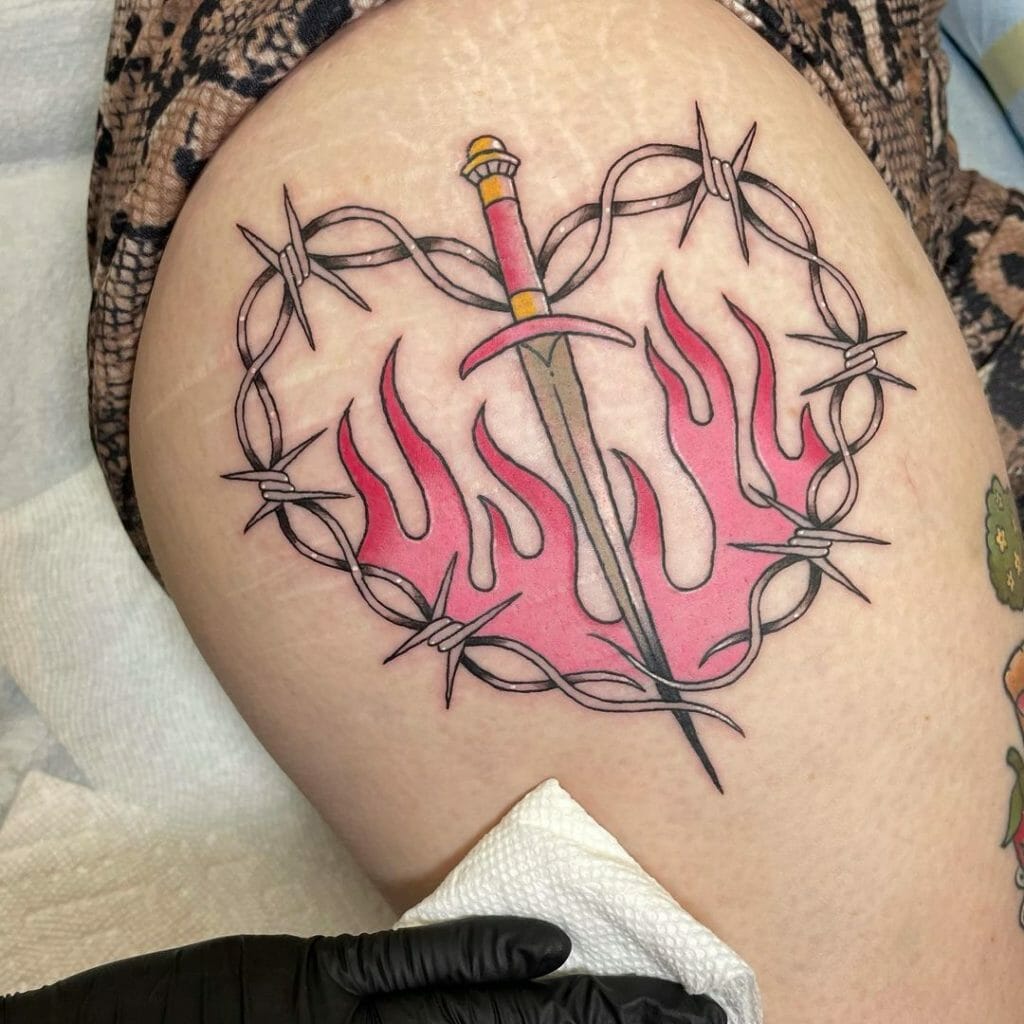 Barbed Wire Tattoo With A Dagger