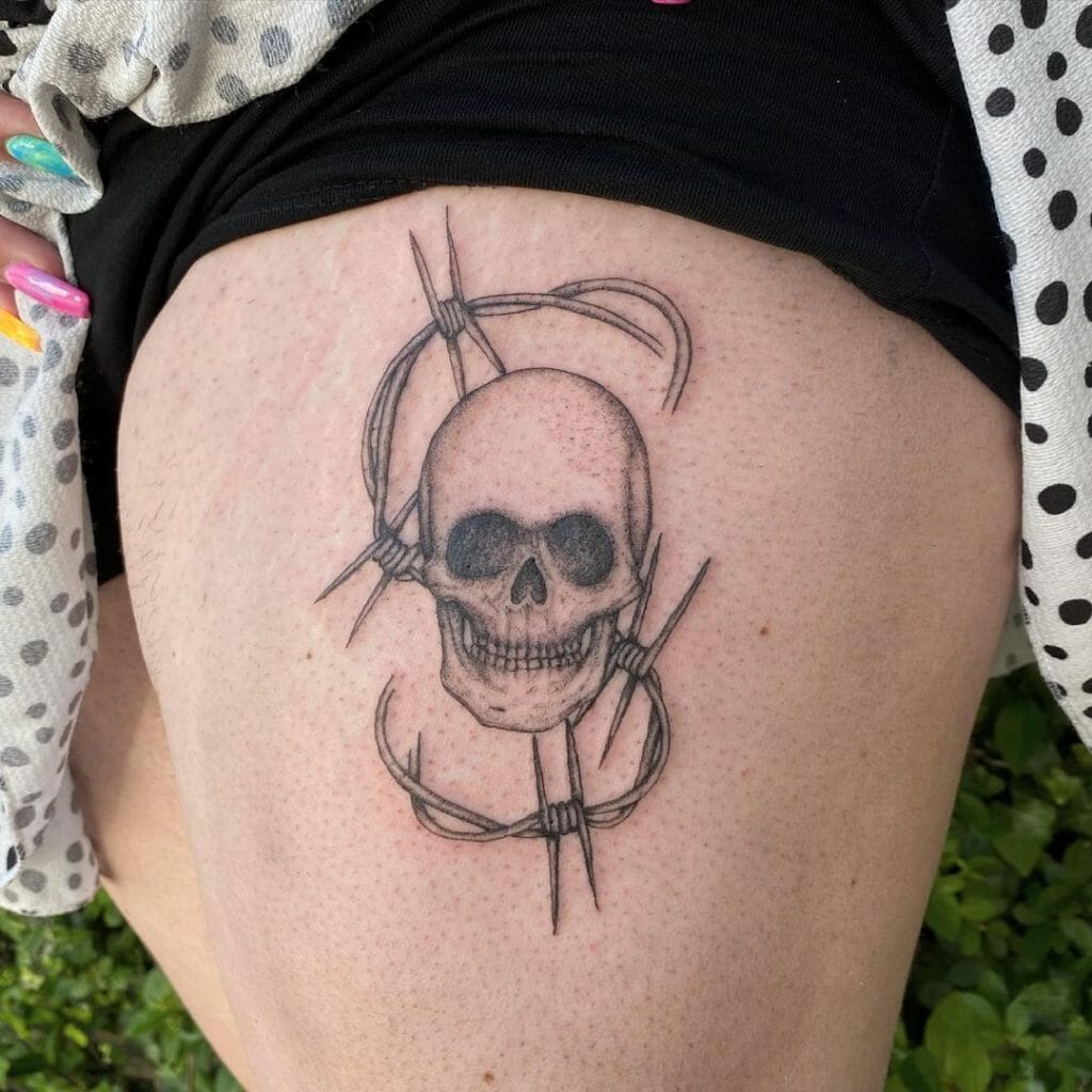 Barbed Wire Tattoo With A Skull