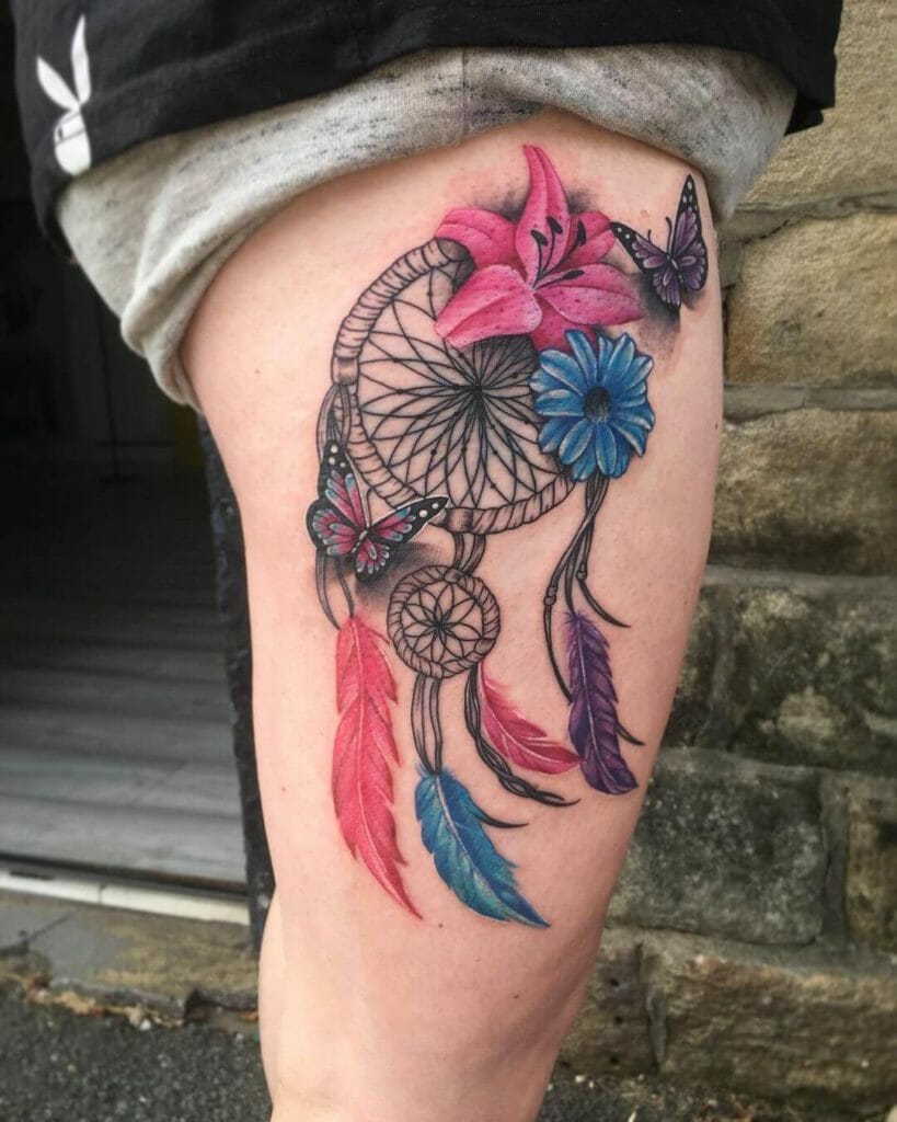 Beautiful 3d Butterfly With A Dreamcatcher Tattoo