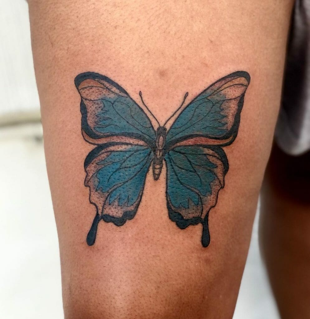 Beautiful Blue Monarch Butterfly Tattoo