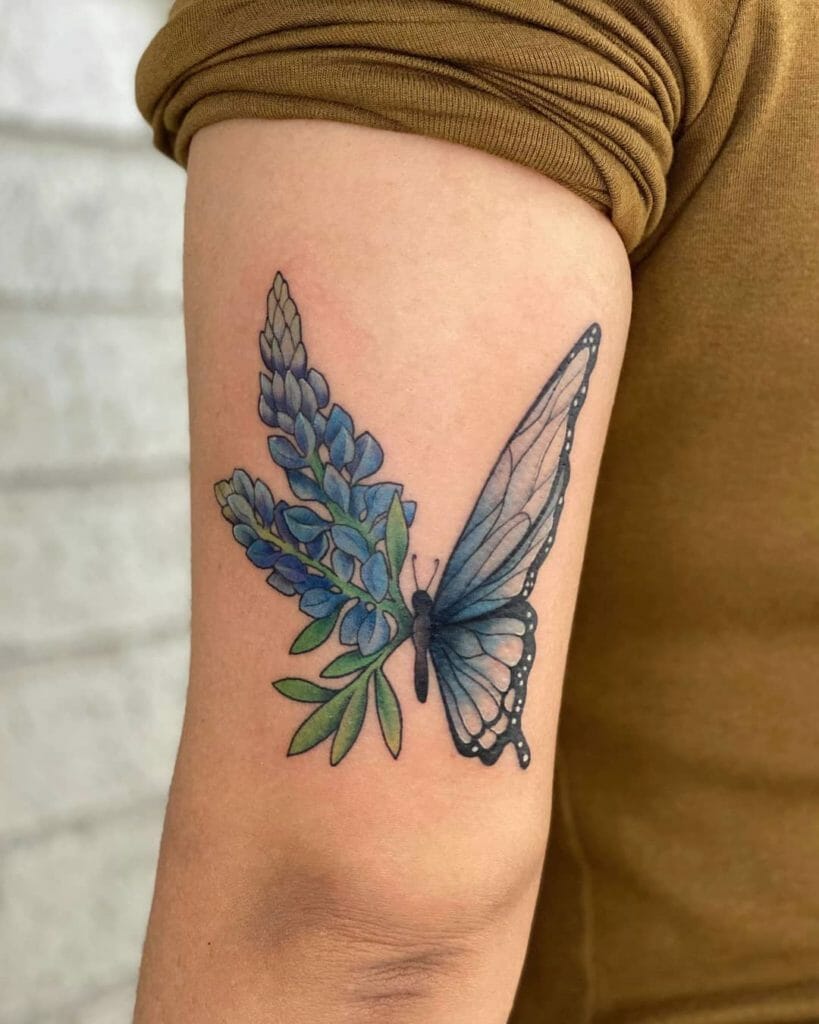 Beautiful Bluebonnet Tattoos With Butterfly Motif