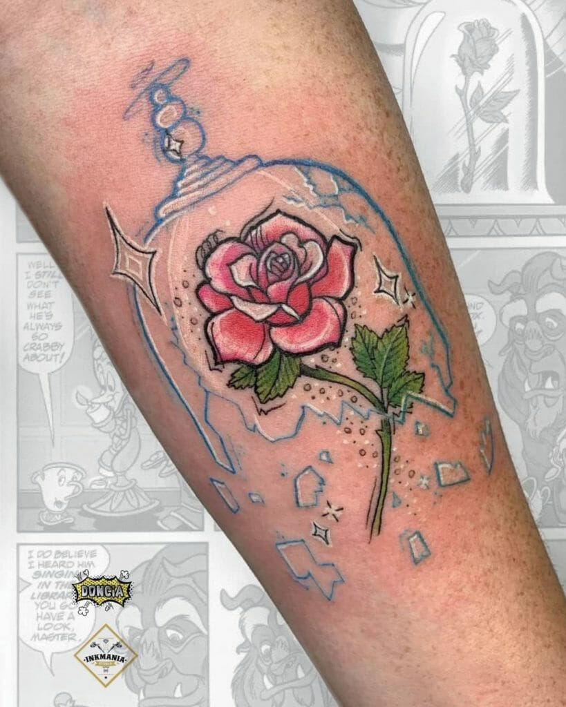 Beauty And The Beast Shattered Glass Rose Tattoo
