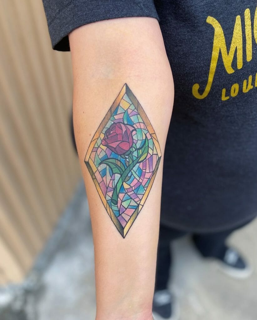 Beauty And The Beast Stained Glass Rose Tattoo