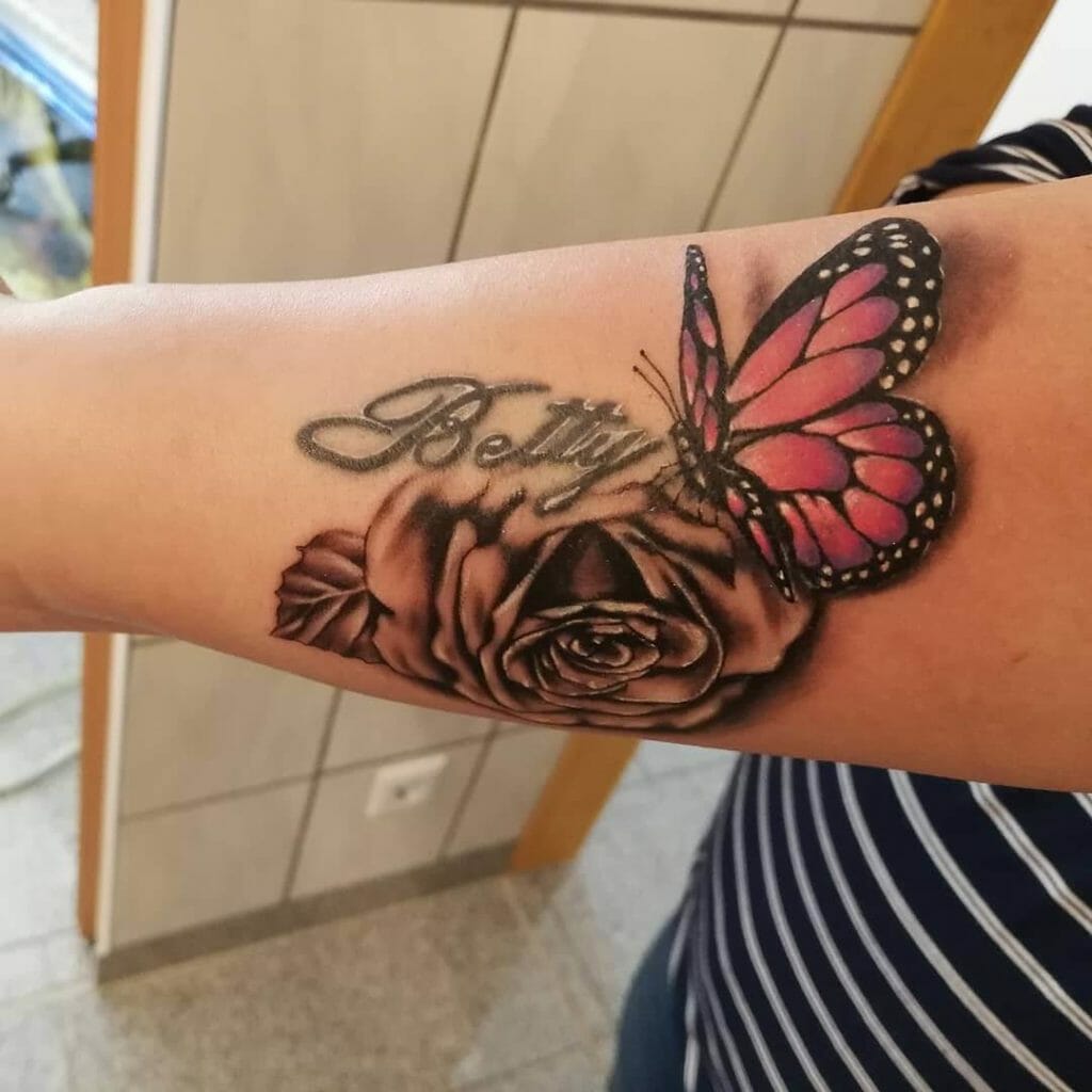 Best 3d Butterfly With A Conspicuous Rose Tattoo