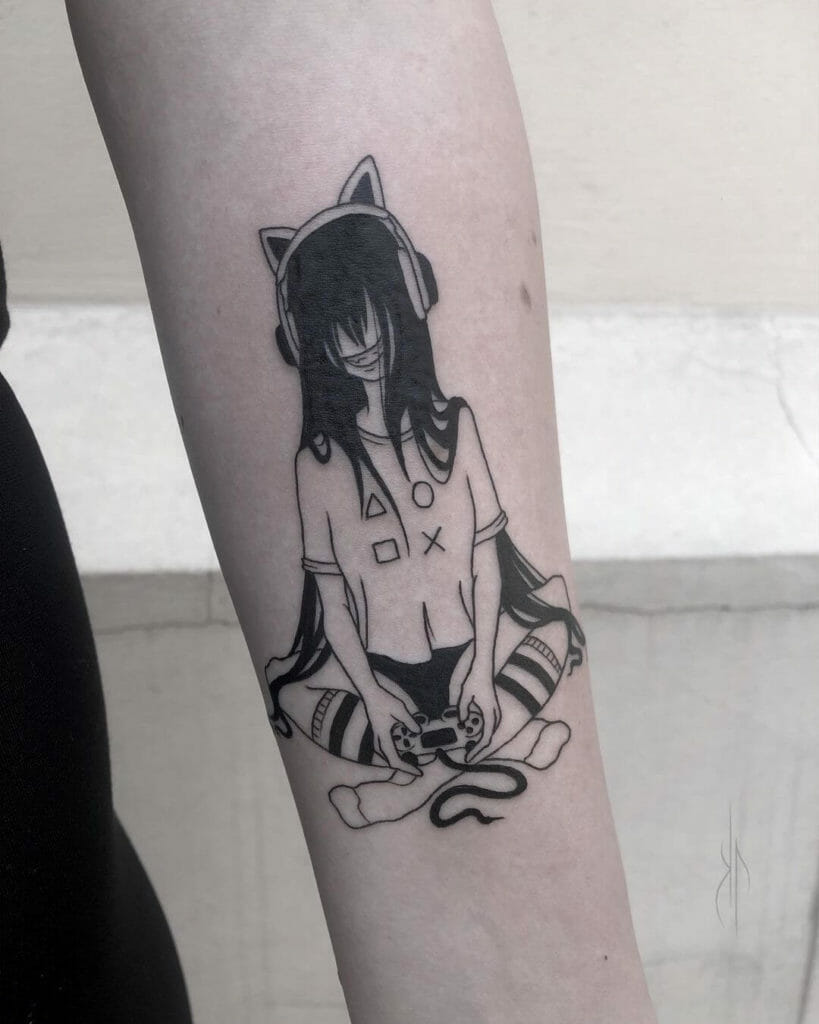 Black And White Anime Girl Tattoos