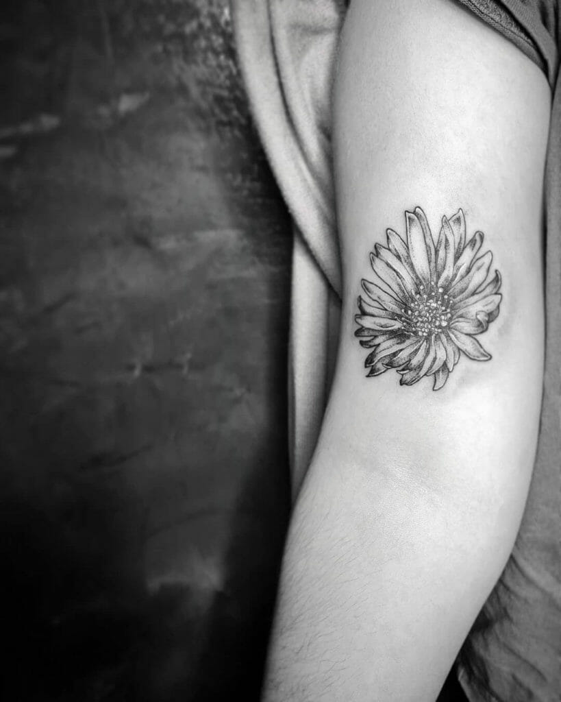 Black And White Aster Flower Tattoo. 