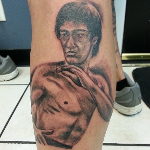 Black And white Bruce Lee Tattoo