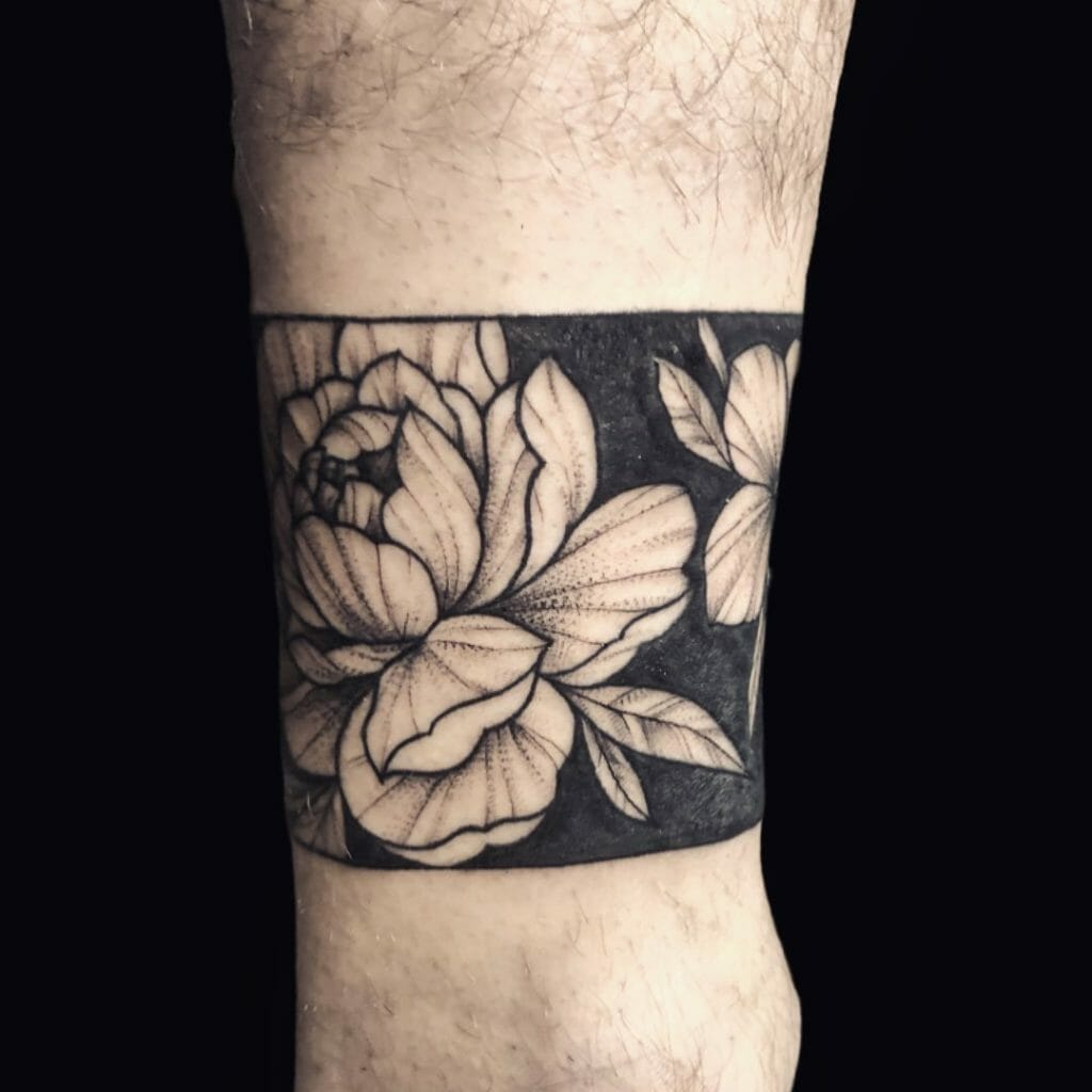 Black Band Tattoo With Flowers