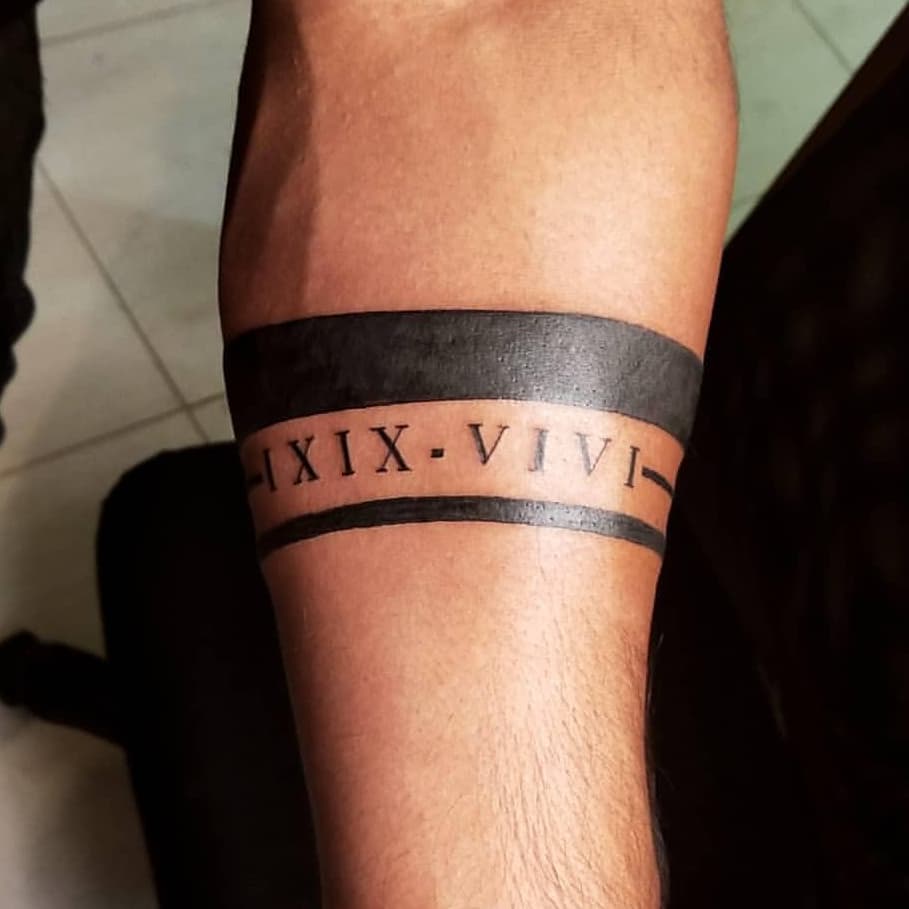 Black Band Tattoo With Roman Numerals
