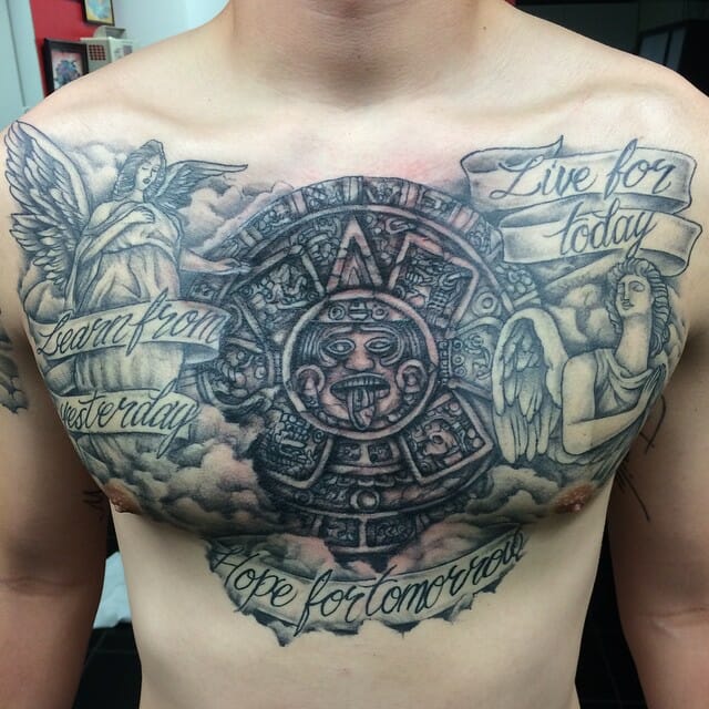 Black Grey Aztec Calendar Tattoo
