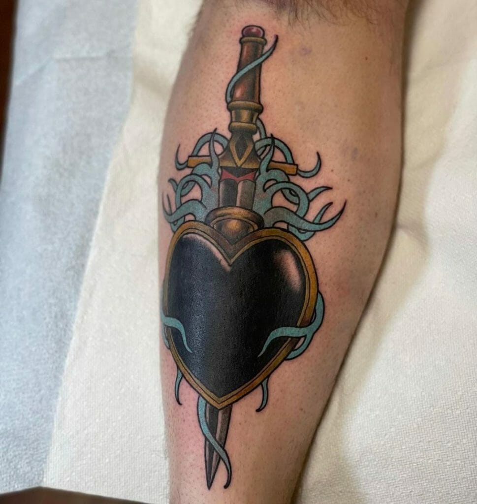 Black Heart Tattoo With Sword