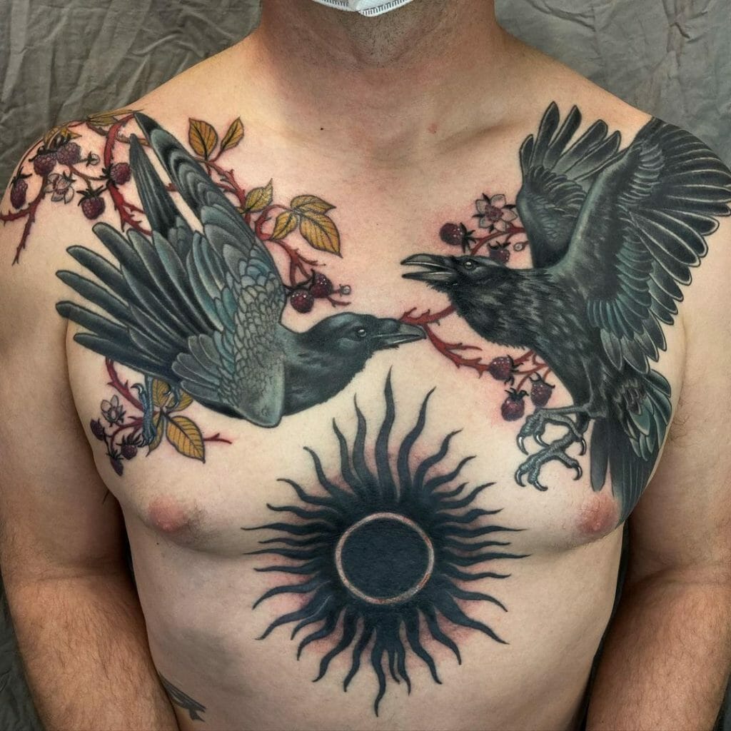 Black Hole Sun Tattoo With A Pair Of Crows