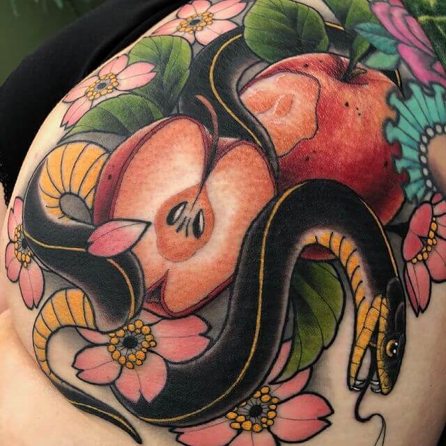 Black Snake Apple Tattoo 