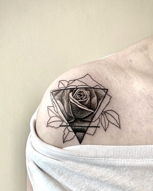 Black and Grey Rose Tattoo With Linework