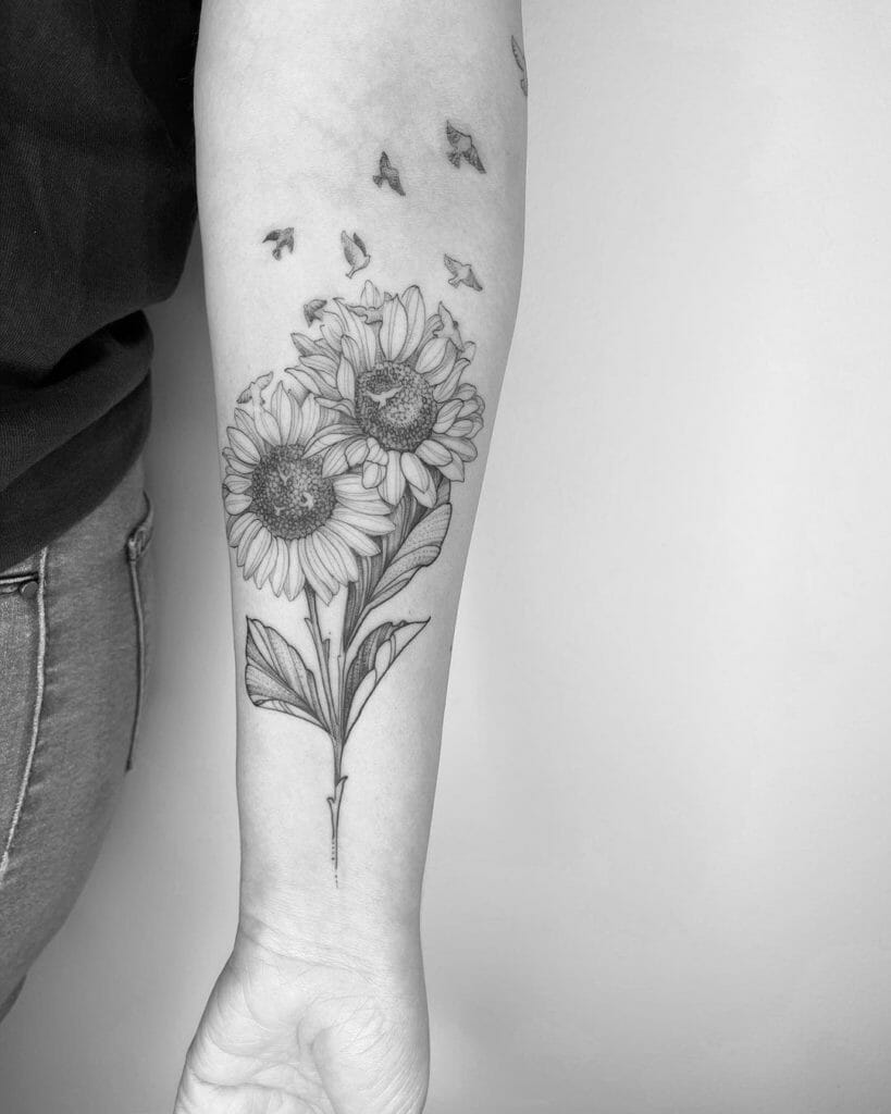 Black and White Sunflower Tattoo
