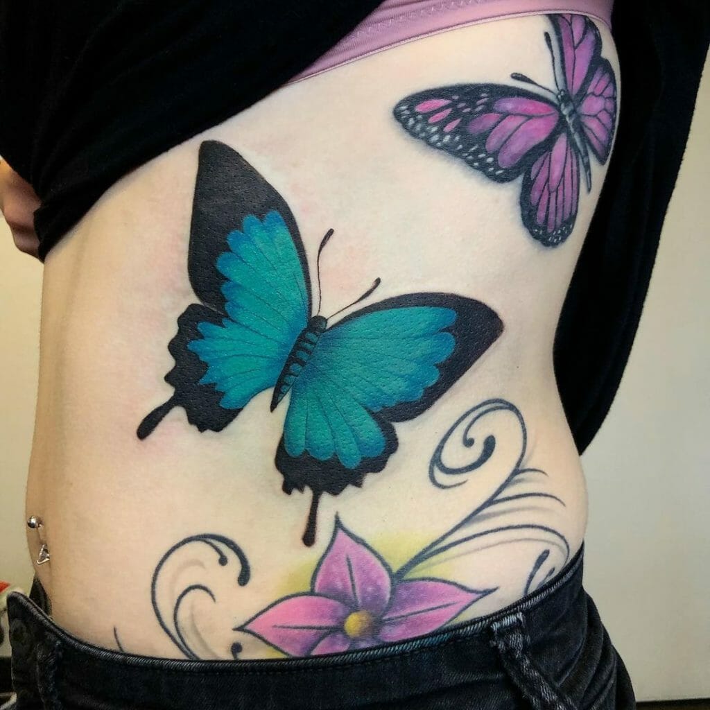 Blue And Purple Butterfly Tattoo