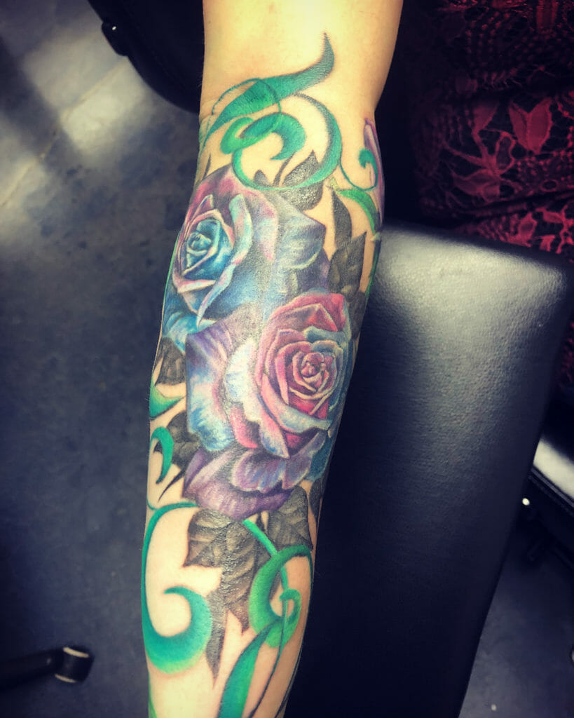 Blue And Purple Rose Tattoo