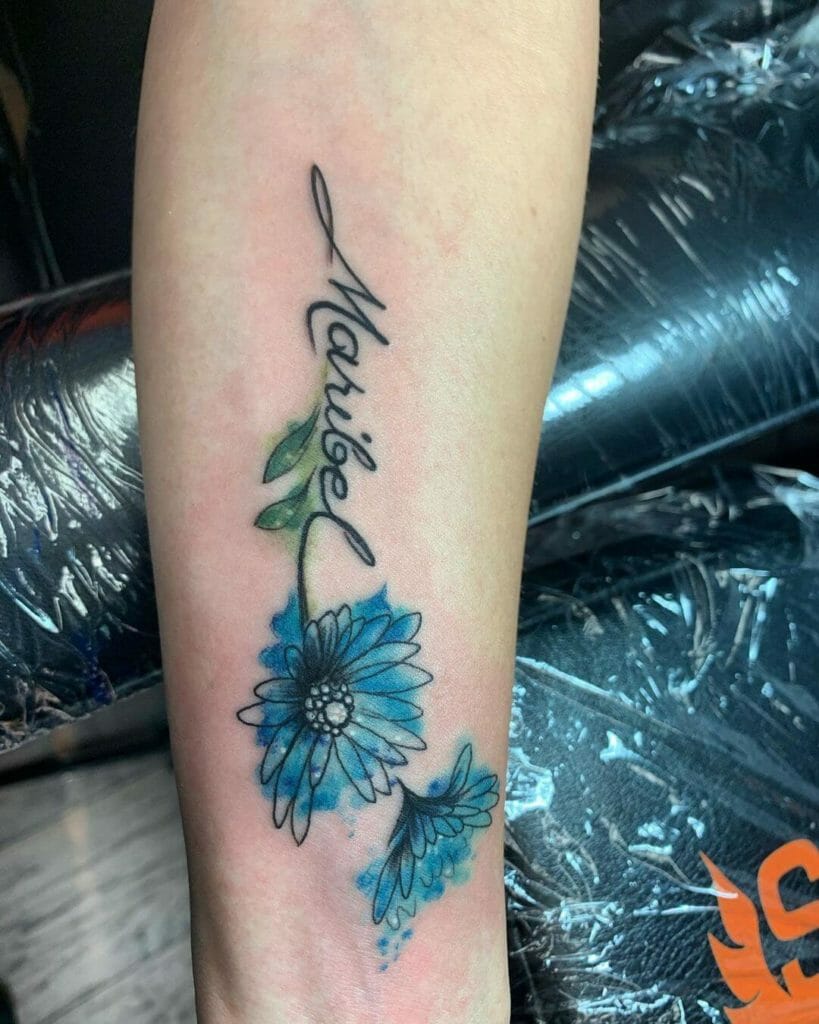 Blue Aster Flower Tattoo